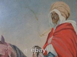 Tableau huile sur bois orientaliste Chevalier Arabe