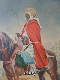 Tableau huile sur bois orientaliste Chevalier Arabe