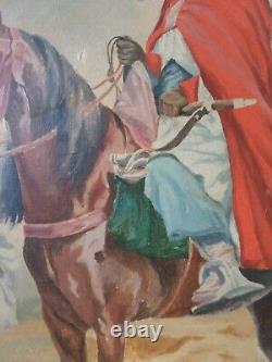 Tableau huile sur bois orientaliste Chevalier Arabe