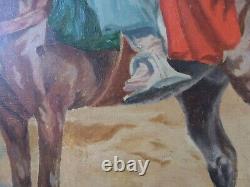 Tableau huile sur bois orientaliste Chevalier Arabe