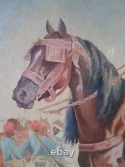 Tableau huile sur bois orientaliste Chevalier Arabe