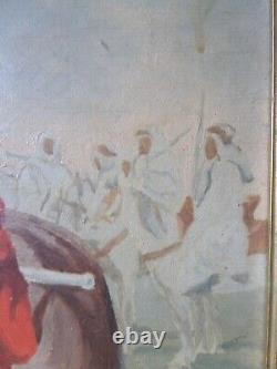 Tableau huile sur bois orientaliste Chevalier Arabe