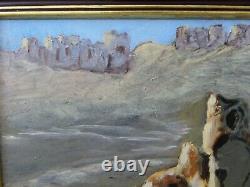 Tableau huile sur bois peinture orientaliste orientalisme ruines ville désert