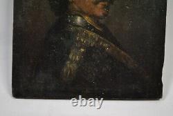 Tableau huile sur bois portrait d'après Rembrandt baroque Hollandais XIX ème