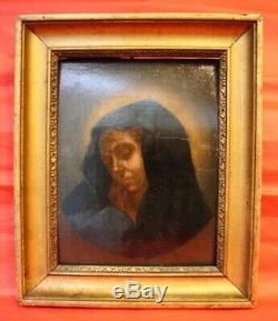 Tableau huile sur bois religieux Vierge à l'enfant XVIIIe