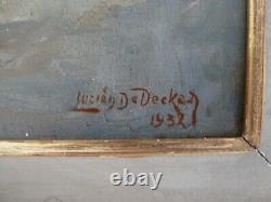 Tableau huile sur bois signé Lucien De Decker 1932 -Zeebrugge Belgium/Belgique