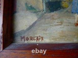 Tableau, huile sur bois, ville de Morlaix signée F Rouillet élève de Léandre No1