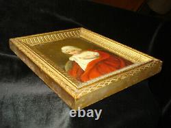 Tableau huile sur carton portrait miniature enfant robe Empire 1812