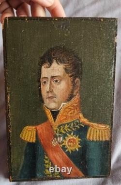 Tableau huile sur panneau bois XIXème Portrait d'un militaire officier médailles