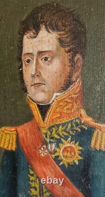 Tableau huile sur panneau bois XIXème Portrait d'un militaire officier médailles