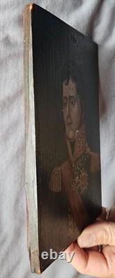 Tableau huile sur panneau bois XIXème Portrait d'un militaire officier médailles