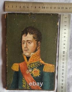 Tableau huile sur panneau bois XIXème Portrait d'un militaire officier médailles