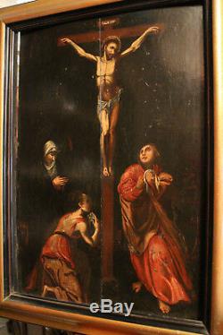 Tableau huile sur panneau époque 17e Jésus Christ sur la Croix painting