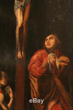 Tableau huile sur panneau époque 17e Jésus Christ sur la Croix painting
