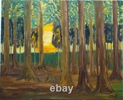 Tableau huile sur toile paysage sous bois au soleil 60X73 selon dessin Van gogh