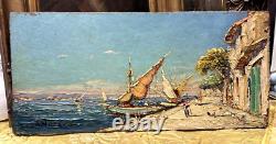 Tableau hurard joseph martigues port huile sur bois marine bateaux