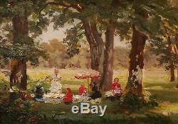 Tableau impressionniste Déjeuner sur l'herbe scène parc jardin impressionnisme