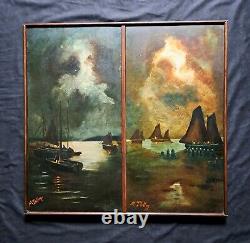 Tableau impressionniste, huile sur bois XIXè siècle Marine signée + 4 CD neufs