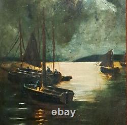 Tableau impressionniste, huile sur bois XIXè siècle Marine signée + 4 CD neufs