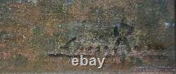Tableau impressionniste, huile sur bois, scène pastorale Ecole de Barbizon
