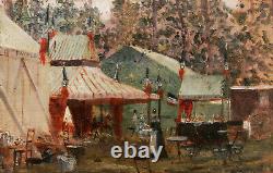 Tableau impressionniste paysage fête foraine tentes impressionnisme huile Manet