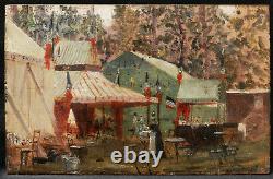 Tableau impressionniste paysage fête foraine tentes impressionnisme huile Manet