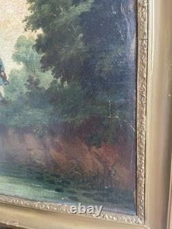 Tableau les 3 sauteurs de la rivière Huile sur bois du 19ème siècle