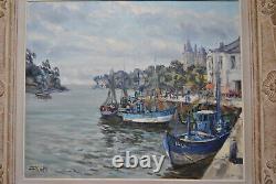 Tableau marine peinture Bretagne port breton robert PLANES cadre bois sculpté