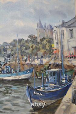 Tableau marine peinture Bretagne port breton robert PLANES cadre bois sculpté
