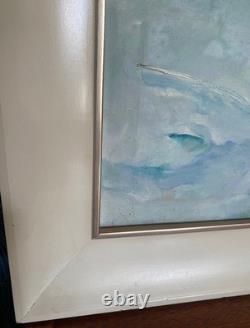 Tableau marine signé, huile sur toile ancienne, cadre en bois et baguette dorée