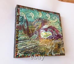 Tableau miniature original Huile sur bois paysage marin Coquille huitre