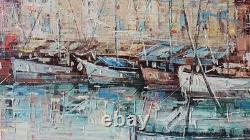 Tableau oginal huile sur toile port de Saint Tropez 46 x 38 cm Cadre bois