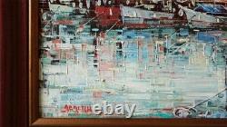 Tableau oginal huile sur toile port de Saint Tropez 46 x 38 cm Cadre bois