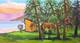 Tableau Original Huile Sur Toile, Cabane En Bois Au Bord Du Lac, 35cmx65cm