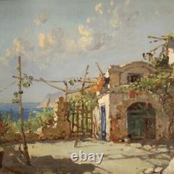 Tableau paysage marin signé peinture huile sur tablette cadre style ancien 900