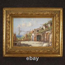 Tableau paysage marin signé peinture huile sur tablette cadre style ancien 900