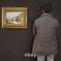 Tableau paysage marin signé peinture huile sur tablette cadre style ancien 900