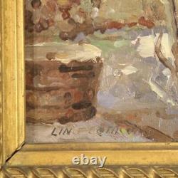 Tableau paysage marin signé peinture huile sur tablette cadre style ancien 900