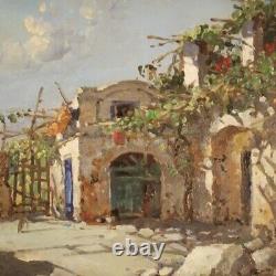 Tableau paysage marin signé peinture huile sur tablette cadre style ancien 900