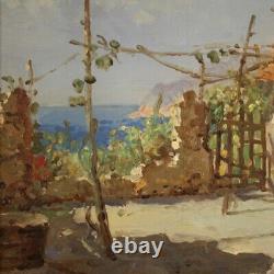Tableau paysage marin signé peinture huile sur tablette cadre style ancien 900