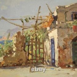 Tableau paysage marin signé peinture huile sur tablette cadre style ancien 900