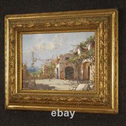 Tableau paysage marin signé peinture huile sur tablette cadre style ancien 900