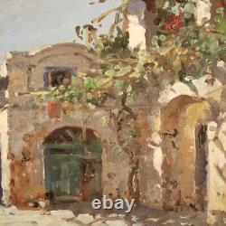 Tableau paysage marin signé peinture huile sur tablette cadre style ancien 900