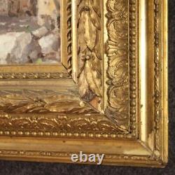 Tableau paysage marin signé peinture huile sur tablette cadre style ancien 900