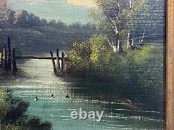 Tableau paysage montagneux animé à la rivière cadre bois stuc doré fin XIXe