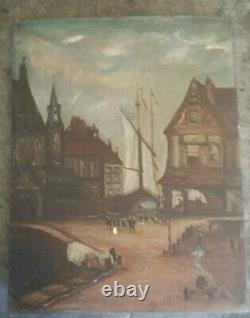 Tableau peinture Port & bateau panneau bois XVIIe Hollandais éclat matière