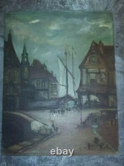 Tableau peinture Port & bateau panneau bois XVIIe Hollandais éclat matière