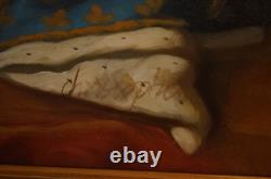 Tableau, peinture à main sur toile, signé, 110x80cm, cadre en bois, d un chateau