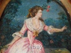 Tableau peinture ancienne 19 siècle femme Madame Dugazon comédienne chanteuse