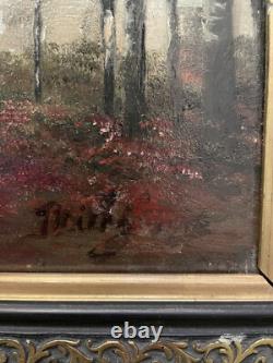 Tableau peinture ancienne paysage de sous bois XXe
